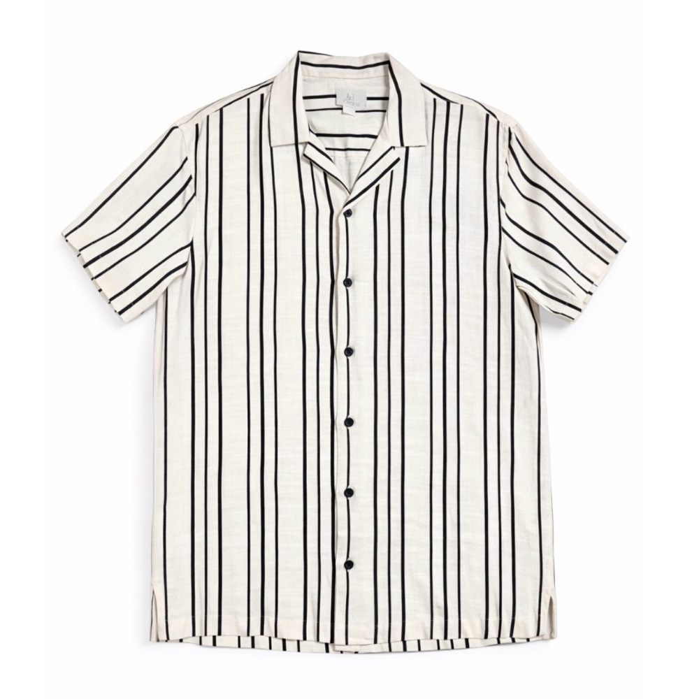 Zara Men’s Medium Black White Striped Short Sleeve Button Down Shirt. New.